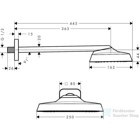 Hansgrohe AXOR SHOWERSPHERE 25x16 cm-es esőztető zuhanykarral, szálcsiszolt arany hatású 39754250