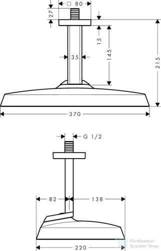 Hansgrohe AXOR SHOWERSPHERE Ecosmart 37x22 cm-es 1 jet mennyezeti esőztető zuhanykarral, szálcsiszolt arany hatású 39761250