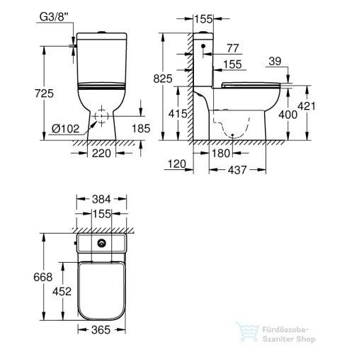 Grohe START EDGE komplett perem nélküli,hátsó kifolyású monoblokkos wc szett,fehér 39814000