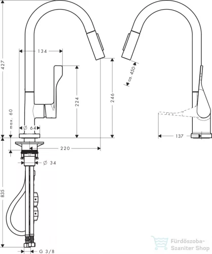 Hansgrohe AXOR CITTERIO Ecosmart kihúzható fejes mosogató csaptelep 250 2 jet, rozsdamentes acél hatású 39832800