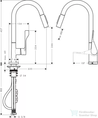 Hansgrohe AXOR Citterio egykaros konyhai csaptelep kihúzható zuhanyfejjel DN15, szálcsiszolt vörös arany hatású 39835310