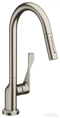 Hansgrohe AX Citterio egykaros konyhai csaptelep kihúzható zuhanyfejjel DN15, rozsdamentes acél hatású 39835800