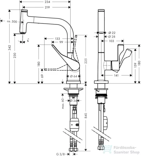 Hansgrohe AXOR Citterio egykaros konyhai csaptelep kihúzható zuhanyfejjel 39861000