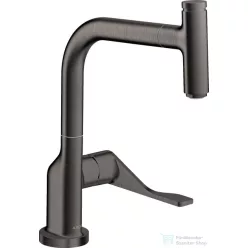   Hansgrohe AXOR CITTERIO Select egykaros konyhai csaptelep kihúzható zuhanyfejjel, szálcsiszolt fekete króm 39861340