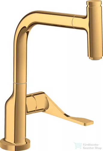 Hansgrohe AXOR CITTERIO Select egykaros konyhai csaptelep kihúzható zuhanyfejjel, polírozott arany hatású 39861990