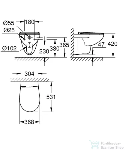 Grohe Bau Ceramic perem nélküli függesztett wc lecsapódáságátlós ülőkével,fehér 39899000