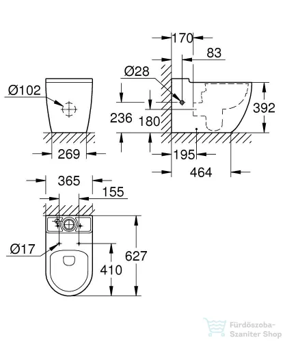 Grohe Bau Ceramic perem nélküli Vario kifolyós monoblokkos wc,fehér 39910000