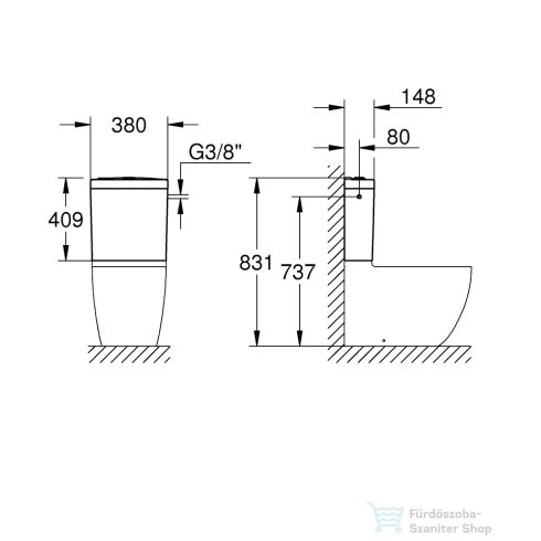 Grohe BAU CERAMIC monoblokkos tartály oldalsó bekötéssel,fehér 39911000