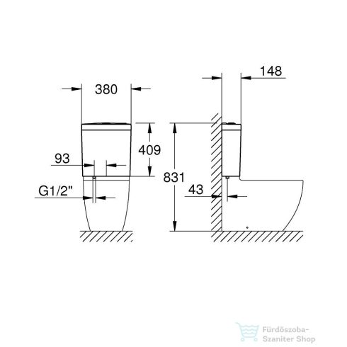 Grohe BAU CERAMIC monoblokkos tartály alsó bekötéssel,fehér 39912000