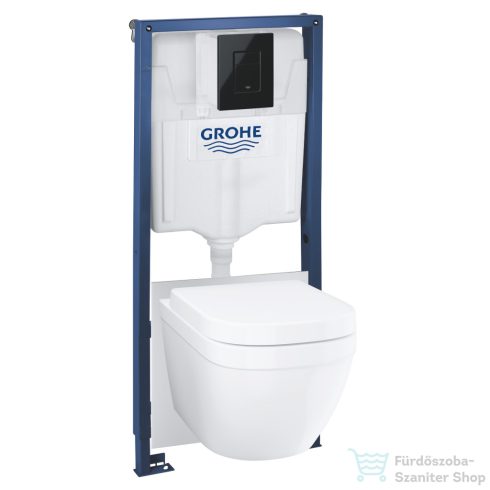 Grohe SOLIDO falra szerelhető WC szett, Euro Ceramic wc és soft close ülőkével, Grohe Even fényes fekete nyomólappal 39941000