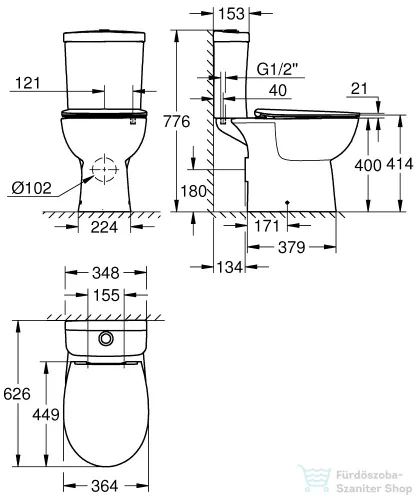 Grohe Bau Ceramic komplett perem nélküli,hátsó kifolyású monoblokkos wc szett,fehér 39942000