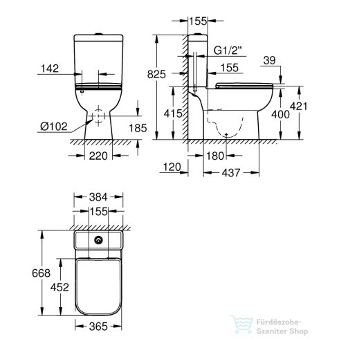Grohe START EDGE komplett perem nélküli,hátsó kifolyású monoblokkos wc szett,fehér 39951000