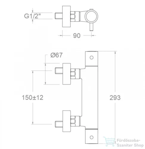 RamonSoler ODISEA fali termosztátos zuhany csaptelep zuhanyszett nélkül, matt fekete 39D307511