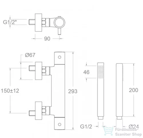 RamonSoler ODISEA fali termosztátos zuhany csaptelep zuhanyszettel, matt fekete 39D307515