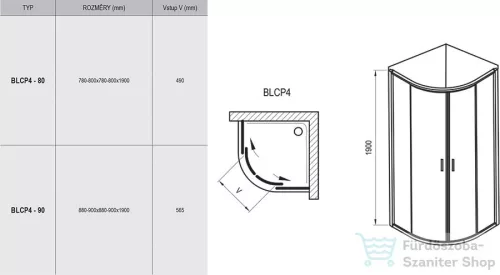 Ravak BLIX BLCP4-80 80x80 cm-es negyedköríves tolóajtós zuhanykabin,Fehér+Grape 3B240100ZG