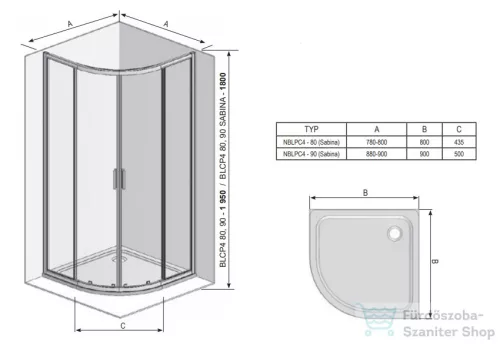 Ravak BLIX II NBLCP4 Sabina 80x80 negyedköríves tolóajtós zuhanykabin,transparent üveg, matt fehér 3BM40E40Z1