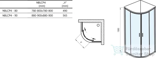 Ravak BLIX II NBLCP4 90x90 negyedköríves tolóajtós zuhanykabin, transparent üveg, matt fehér 3BM70E00Z1