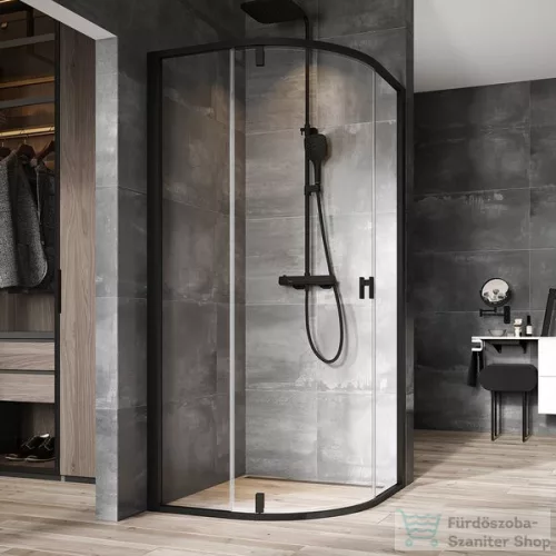 Ravak Nexty NSKK3-90 90x90x195 cm-es íves zuhanykabin nyíló ajtóval,Fekete/Fekete/Transparent,3O677300Z1