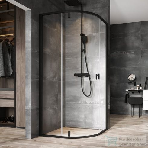 Ravak Nexty NSKK3-100 100x100x195 cm-es íves zuhanykabin nyíló ajtóval,Fekete/Fekete/Transparent,3O6AA300Z1