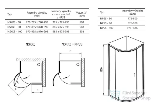 Ravak Nexty NSKK3-100 100x100x195 cm-es íves zuhanykabin nyíló ajtóval,Króm/Transparent,3O6AAC00Z1