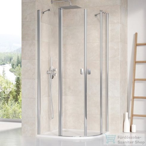 Ravak CHROME CSKK4-80 80x80x195 cm-es íves zuhanykabin nyíló ajtóval,Fényes alumínium+Transparent,3Q140C00Z1