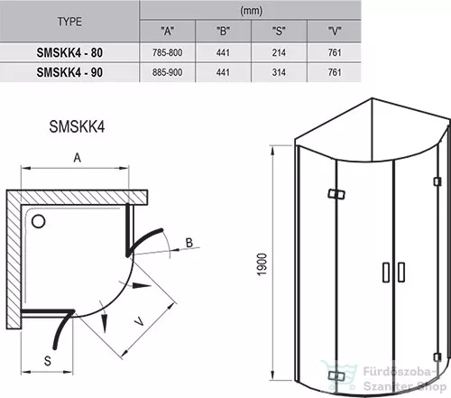 Ravak Smartline SMSKK4-90 (króm+transparent) zuhanykabin 3S277A00Y1
