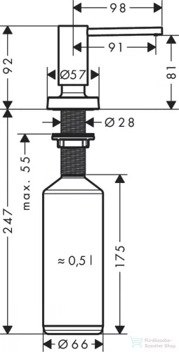 Hansgrohe A51 folyékonyszappan és mosogatószer adagoló, matt fekete 40448670