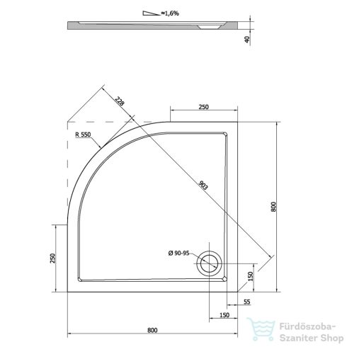 Sapho POLYSAN SERA zuhanytálca 80x80 cm, R55 40511