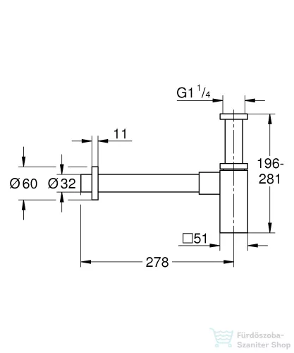 Grohe 1 1/4" szögletes mosdószifon,króm 40564000