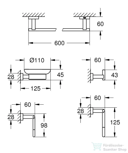 Grohe ESSENTIALS CUBE MESTER FÜRDŐSZOBAI KIEGÉSZÍTŐKÉSZLET 5 AZ 1-BEN 40758001