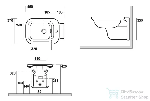 Sapho KERASAN WALDORF Fali bidé, 37x33,5x55cm, matt fekete (4125K7)
