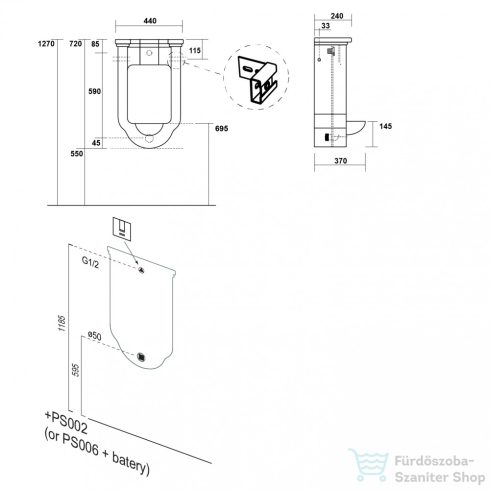 Sapho KERASAN WALDORF piszoár 44x69x37cm, szifonnal és szerelőcsomaggal 413001