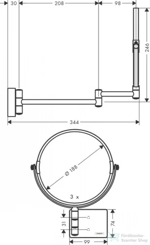 Hansgrohe ADDSTORIS fali kozmetikai tükrör, szálcsiszolt fekete/króm 41791340