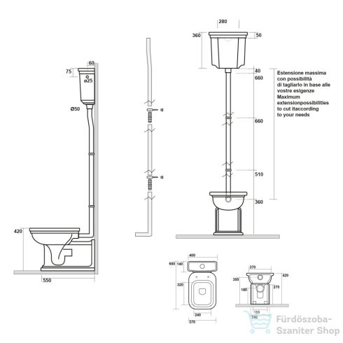 Sapho KERASAN WALDORF fali tartály, 40x36x14cm, matt fekete (418031)