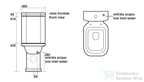 Sapho KERASAN WALDORF kombi WC tartály, 40x46x14cm, matt fekete (418131)