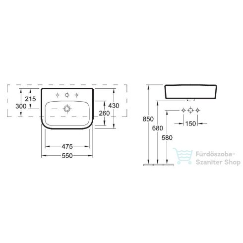 Villeroy & Boch Architectura 55x43 elölről beépíthető mosdó 4190 55 01 ( 41905501 )