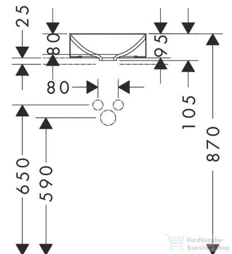 Hansgrohe AXOR SUITE 40 cm-es pultra ültethető mosdó csaplyuk nélkül,matt fehér/szálcsiszolt fekete króm 42001340