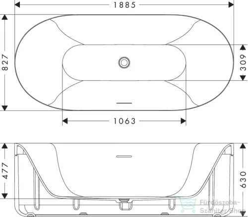 Hansgrohe AXOR SUITE 190x85 cm-es szabadon álló kád króm leeresztővel, polc nélkül, matt fehér 42005000