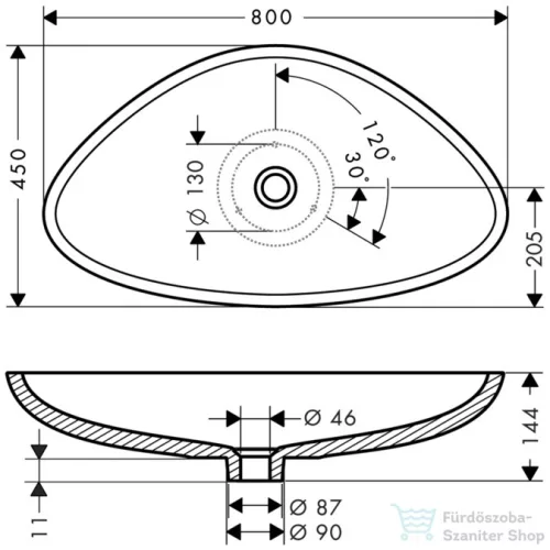 Hansgrohe Axor Massaud Mosdótál 800mm, fehér 42300000