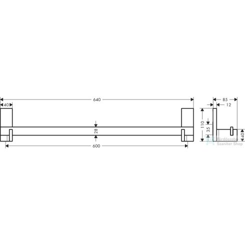 Hansgrohe AXOR UNIVERSAL RECTANGULAR 64 cm-es törölközőtartó,rozsdamentes acél hatású 42661800