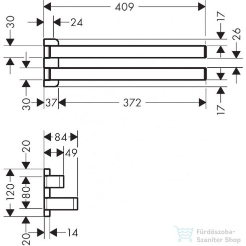 Hansgrohe AXOR UNIVERSAL SOFTSQUARE 40,9 cm-es dupla törölközőtartó,polírozott arany hatású 42821990