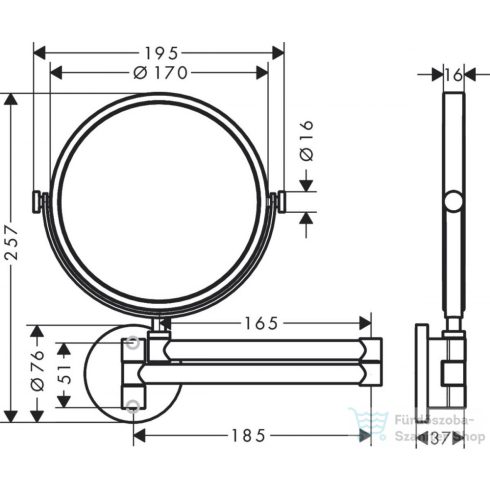 Hansgrohe AXOR UNIVERSAL CIRCULAR fali kozmetikai tükör,szálcsiszolt sárgaréz hatású 42849950