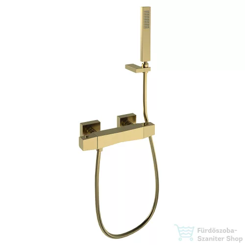 RamonSoler PRISMA fali termosztátos zuhany csaptelep zuhanyszettel, szálcsiszolt arany 42D309624