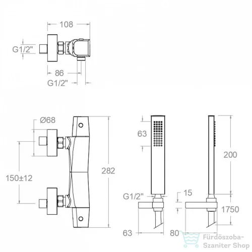 RamonSoler PRISMA fali termosztátos zuhany csaptelep zuhanyszettel, szálcsiszolt arany 42D309624