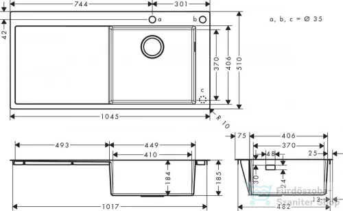 Hansgrohe S71 S717-F450 mosogatómedence 1045x510 mm, rozsdamentes acél 43307800