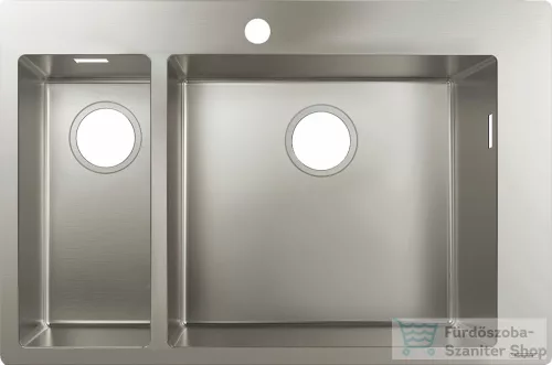 Hansgrohe S71 S711-F655 beépített kétmedencés mosogatómedence 755x500 mm, rozsdamentes acél 43309800