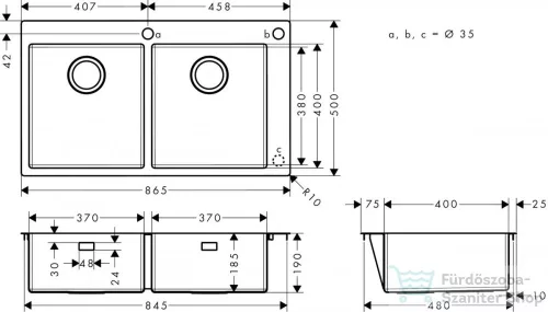 Hansgrohe S71 mosogató medence S712-F765 865x500 mm,rozsdamentes acél 43311800