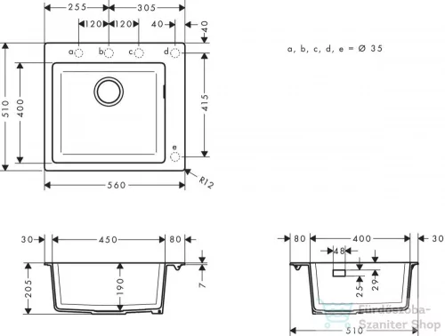 Hansgrohe S51 S510-F450 beépített mosogatómedence 450, kőszürke 43312290
