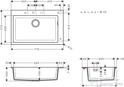 Hansgrohe S51 S510-F660 beépített mosogatómedence 660, betonszürke 43313380