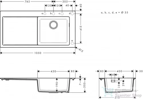 Hansgrohe S51 S514-F450 beépített mosogatómedence 450, betonszürke 43314380